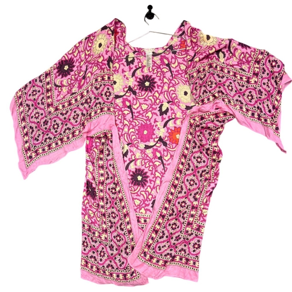 Free People Kimono Women OS Pink Floral Boho Wrap Coverup Festival Cardigan